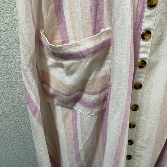 (NWT) TORRID #12716123 Stripe Midi Sundress, Linen/Cotton, Pink/Ivory Multi - 2X - Picture 4 of 13